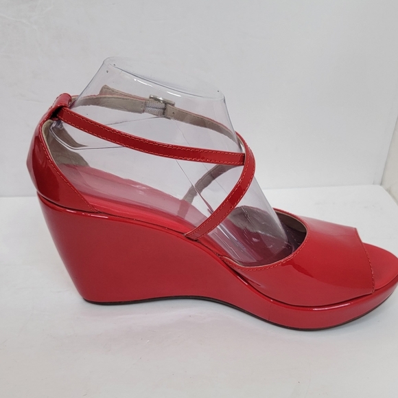 AGL ATTILIO GIUSTI LEOMBRUNI WEDGES SANDALS RED PATENT LEATHER SIZE 40 - Picture 5 of 14